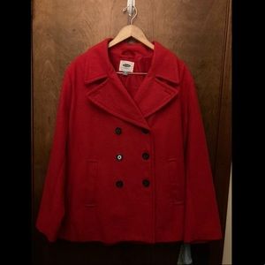 Plus Size Red Wool Pea Coat